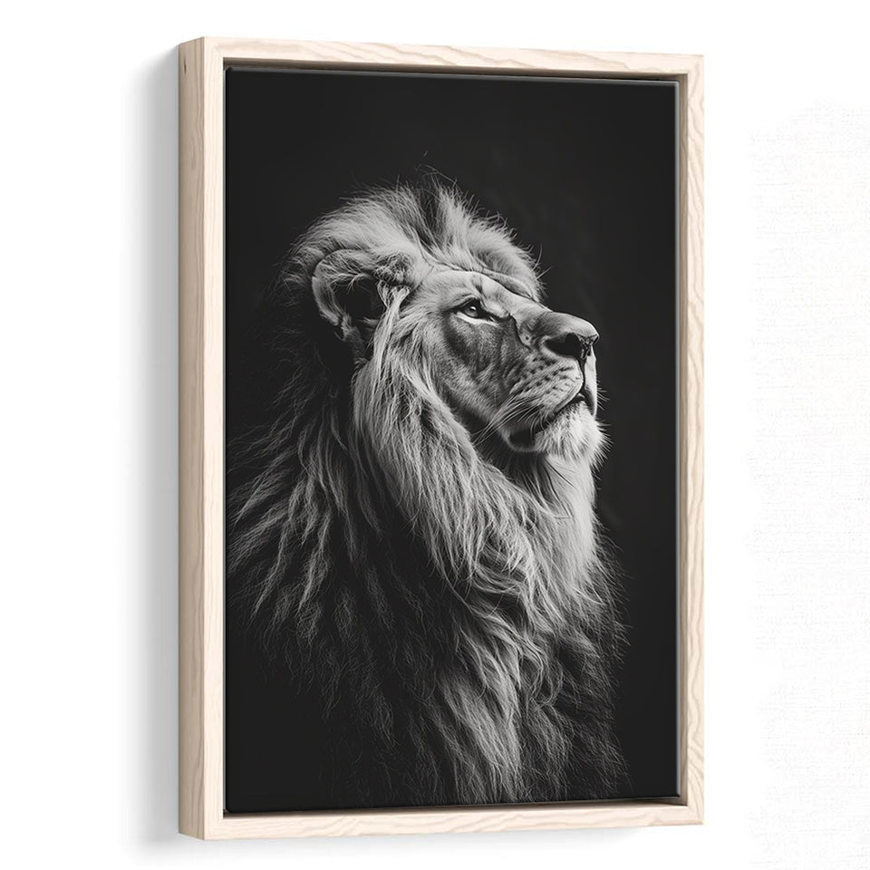 Lion King Portrait Black And White V6, Framed Canvas Prints Wall Art Decor, Floarting Frame Painting Canvas Art