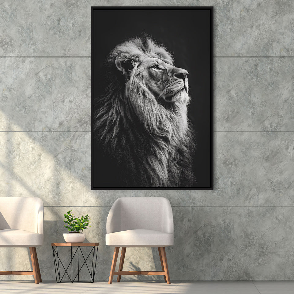 Lion King Portrait Black And White V6, Framed Canvas Prints Wall Art Decor, Floarting Frame Painting Canvas Art