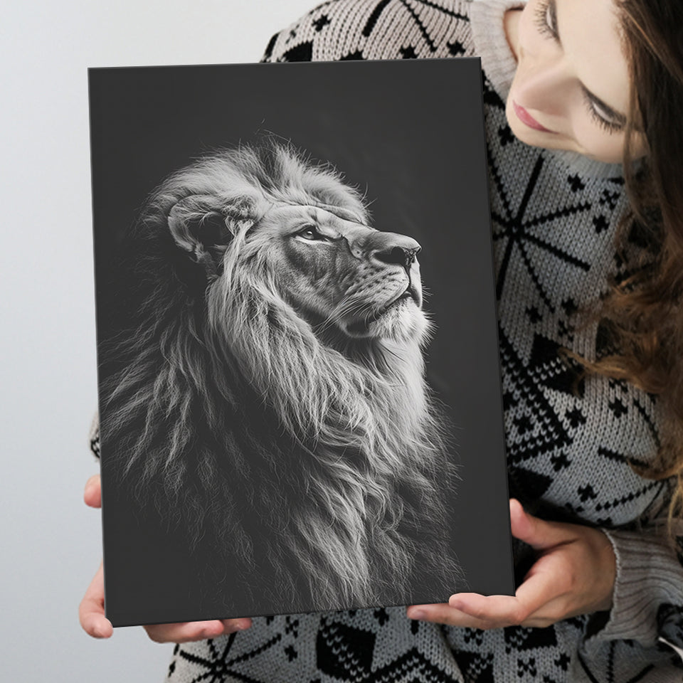 Lion King Portrait Black And White V6, Canvas Prints Wall Art Home Decor, Painting Canvas Art