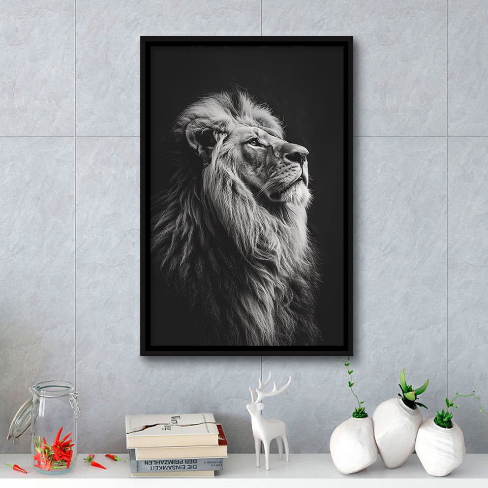 Lion King Portrait Black And White V6, Framed Canvas Prints Wall Art Decor, Floarting Frame Painting Canvas Art