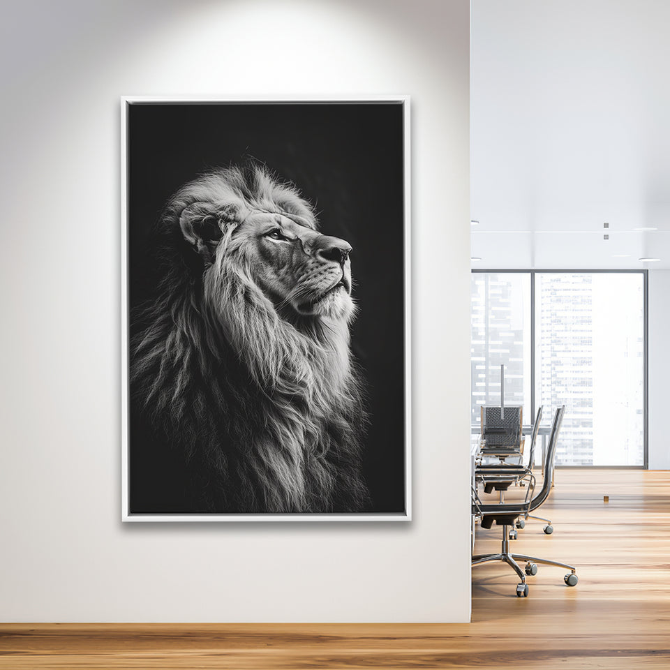 Lion King Portrait Black And White V6, Framed Canvas Prints Wall Art Decor, Floarting Frame Painting Canvas Art