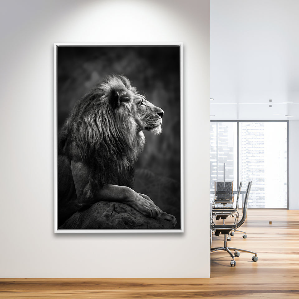 Lion King Portrait Black And White V9, Framed Canvas Prints Wall Art Decor, Floarting Frame Painting Canvas Art
