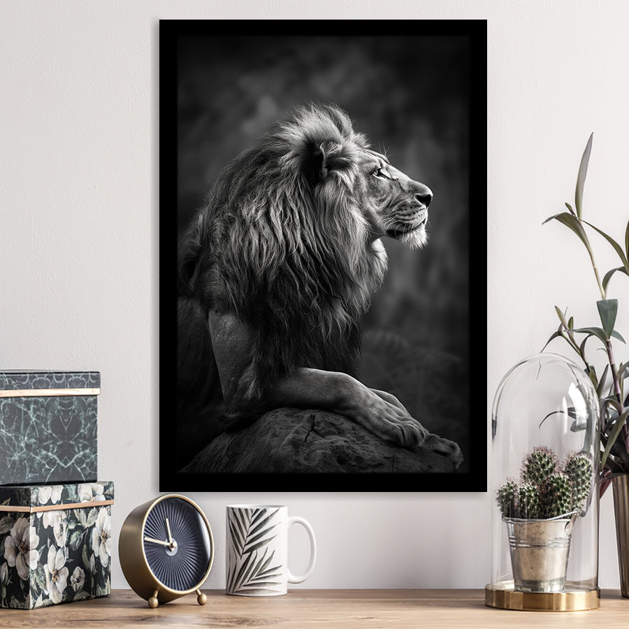 Lion King Portrait Black And White V9, Framed Art Prints Wall Decor, Picture Framed Painting