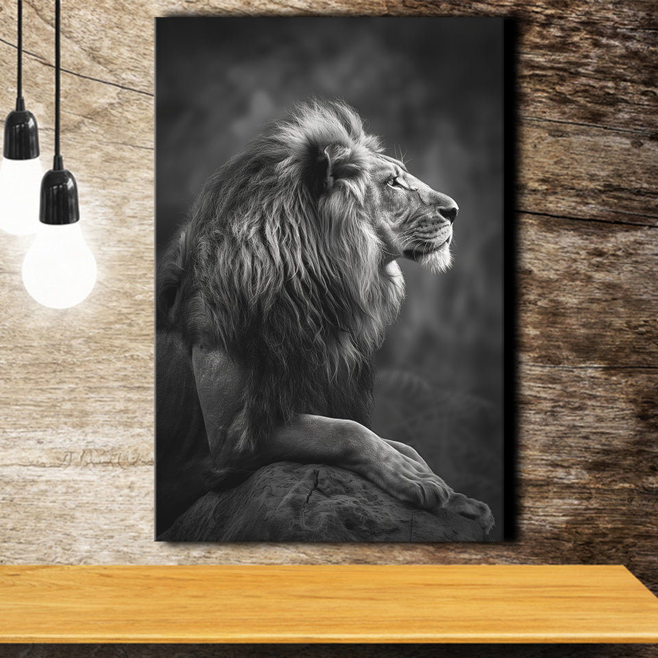 Lion King Portrait Black And White V9, Canvas Prints Wall Art Home Decor, Painting Canvas Art