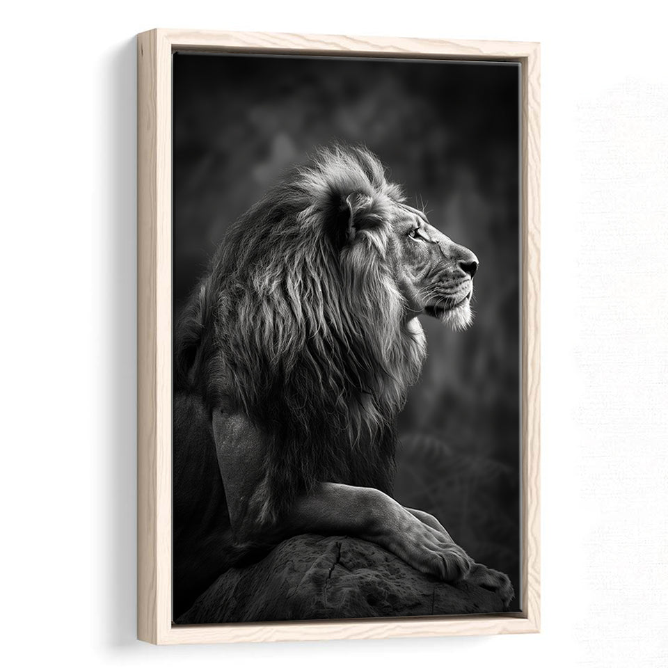 Lion King Portrait Black And White V9, Framed Canvas Prints Wall Art Decor, Floarting Frame Painting Canvas Art