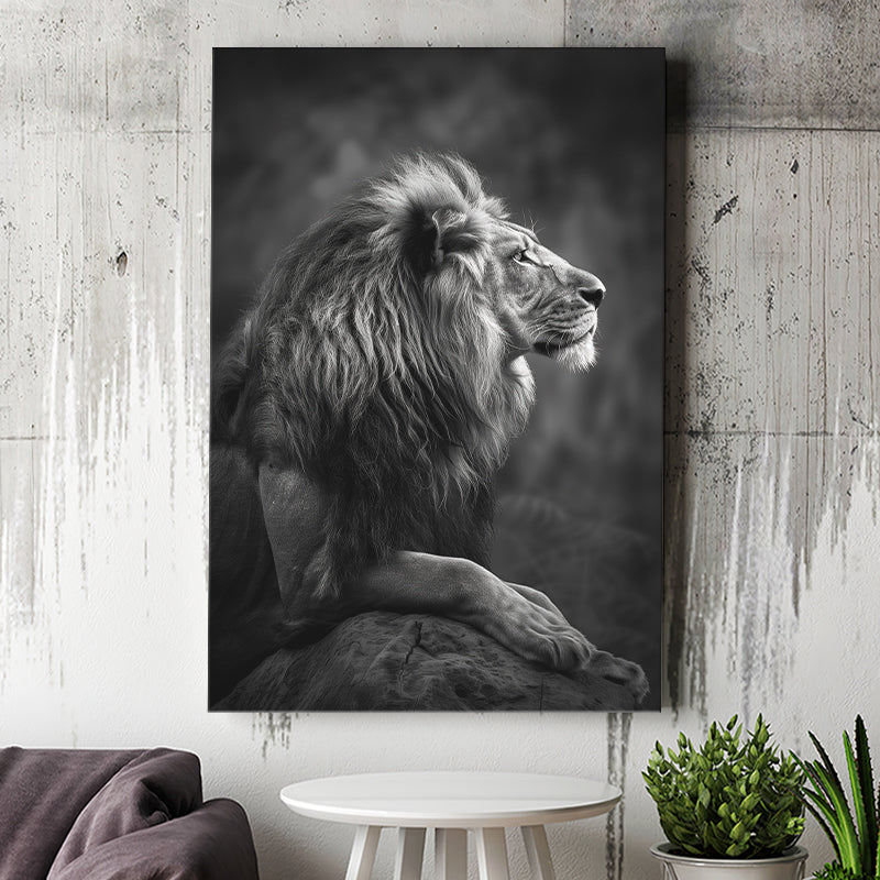 Lion King Portrait Black And White V9, Canvas Prints Wall Art Home Decor, Painting Canvas Art
