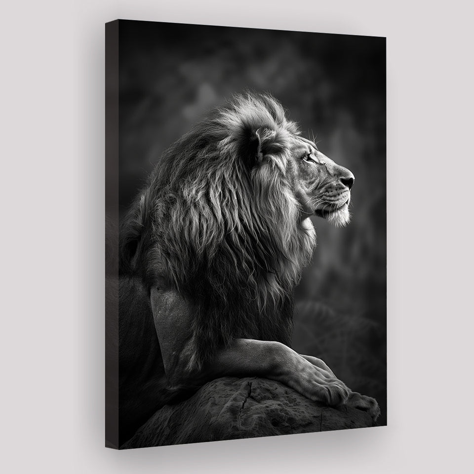 Lion King Portrait Black And White V9, Canvas Prints Wall Art Home Decor, Painting Canvas Art