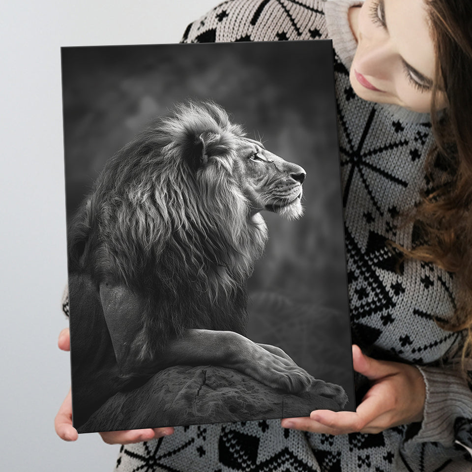 Lion King Portrait Black And White V9, Canvas Prints Wall Art Home Decor, Painting Canvas Art