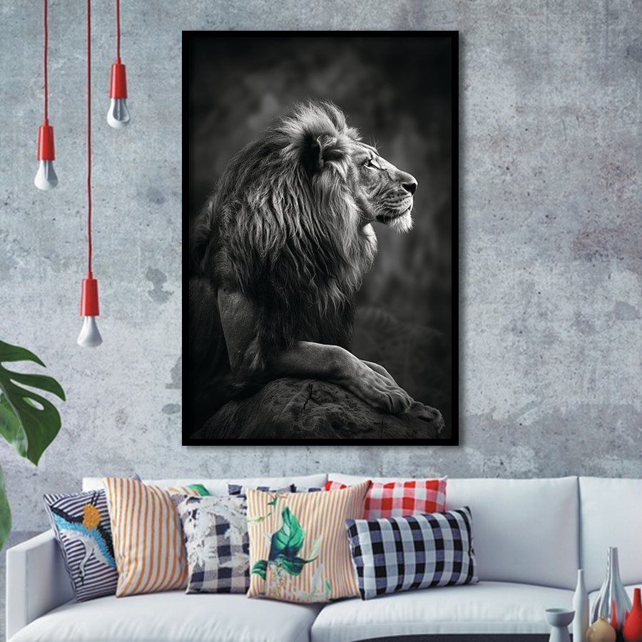Lion King Portrait Black And White V9, Framed Art Prints Wall Decor, Picture Framed Painting