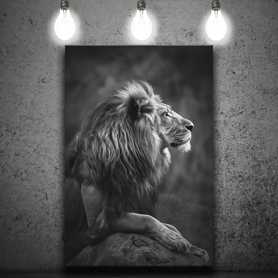 Lion King Portrait Black And White V9, Canvas Prints Wall Art Home Decor, Painting Canvas Art