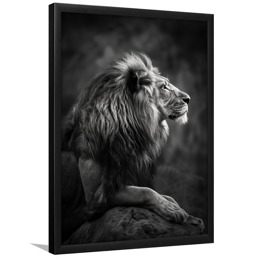 Lion King Portrait Black And White V9, Framed Art Prints Wall Decor, Picture Framed Painting
