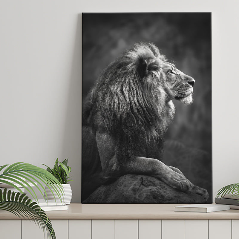 Lion King Portrait Black And White V9, Canvas Prints Wall Art Home Decor, Painting Canvas Art