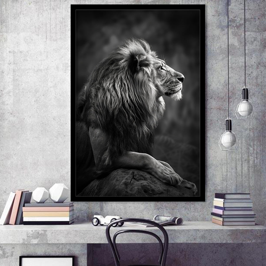 Lion King Portrait Black And White V9, Framed Art Prints Wall Decor, Picture Framed Painting