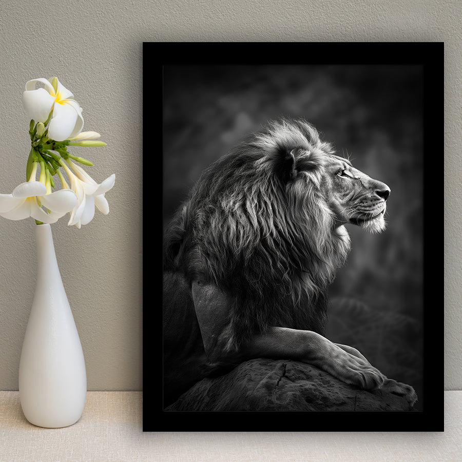 Lion King Portrait Black And White V9, Framed Art Prints Wall Decor, Picture Framed Painting