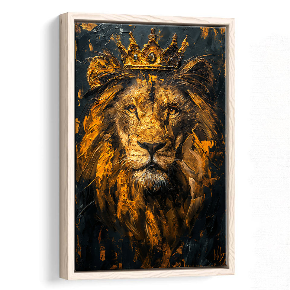 Lion King With Golden Crown Black Golden Feminist, Framed Canvas Prints Wall Art Decor, Floating Frame