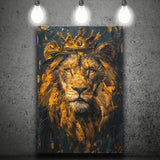 Lion King With Golden Crown Black Golden Feminist, Canvas Prints Wall Art Decor, Painting Canvas