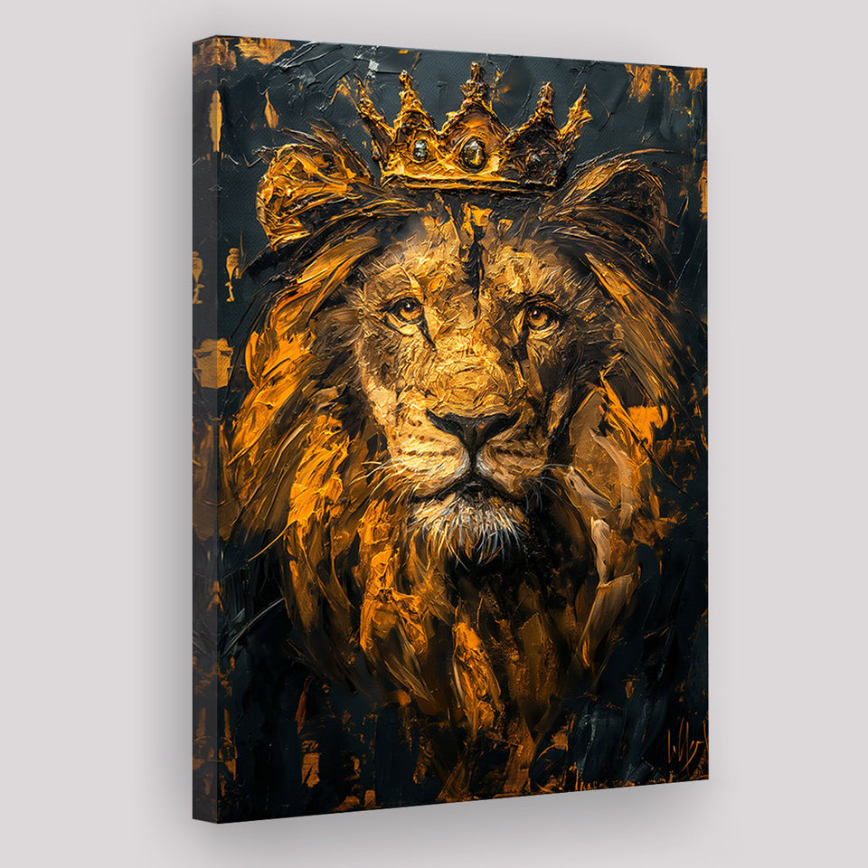 Lion King With Golden Crown Black Golden Feminist, Canvas Prints Wall Art Decor, Painting Canvas