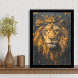 Lion King With Golden Crown Black Golden Feminist, Framed Canvas Prints Wall Art Decor, Floating Frame