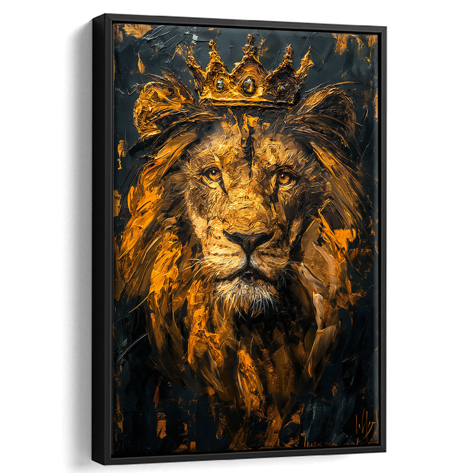 Lion King With Golden Crown Black Golden Feminist, Framed Canvas Prints Wall Art Decor, Floating Frame