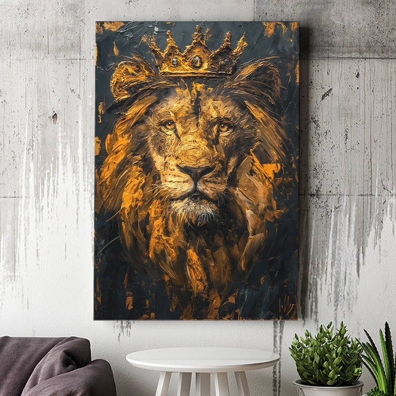 Lion King With Golden Crown Black Golden Feminist, Canvas Prints Wall Art Decor, Painting Canvas