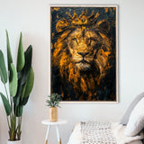 Lion King With Golden Crown Black Golden Feminist, Framed Canvas Prints Wall Art Decor, Floating Frame