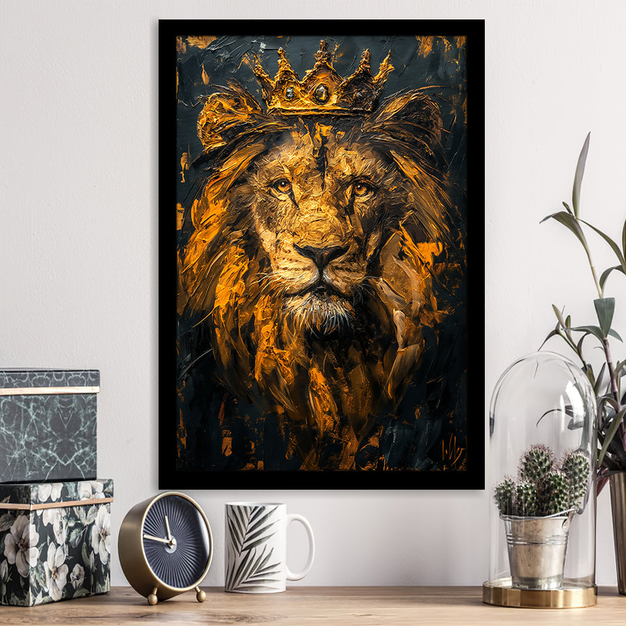 Lion King With Golden Crown Black Golden Feminist, Framed Art Prints Wall Art Decor, Framed Picture Print