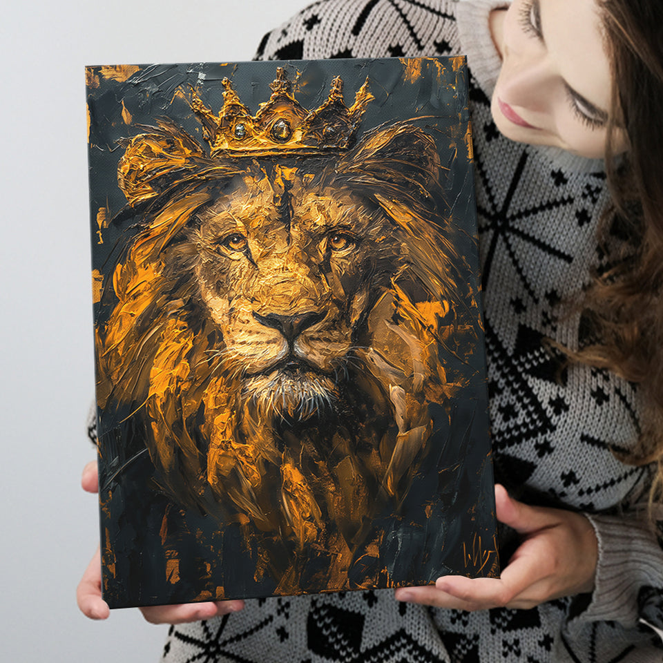 Lion King With Golden Crown Black Golden Feminist, Canvas Prints Wall Art Decor, Painting Canvas