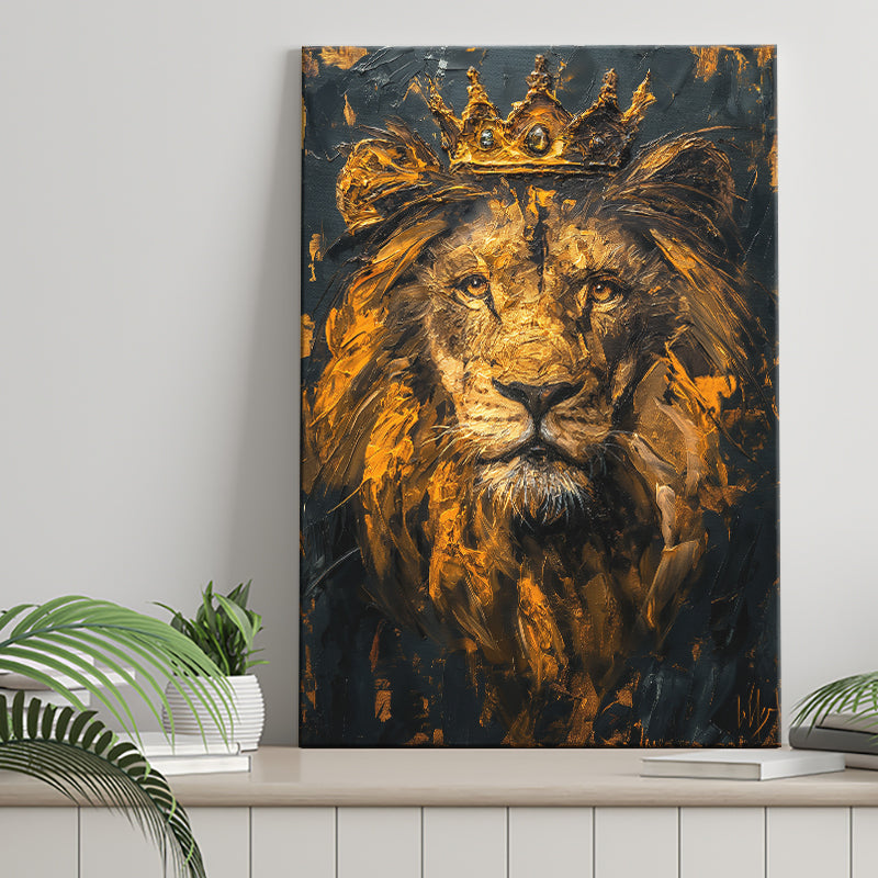 Lion King With Golden Crown Black Golden Feminist, Canvas Prints Wall Art Decor, Painting Canvas