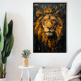 Lion King With Golden Crown Black Golden Feminist, Framed Canvas Prints Wall Art Decor, Floating Frame