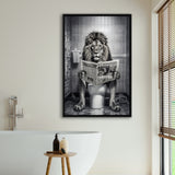 Lion Print Framed Canvas Prints Wall Art, Funny Bathroom Decor, Lion In Toilet