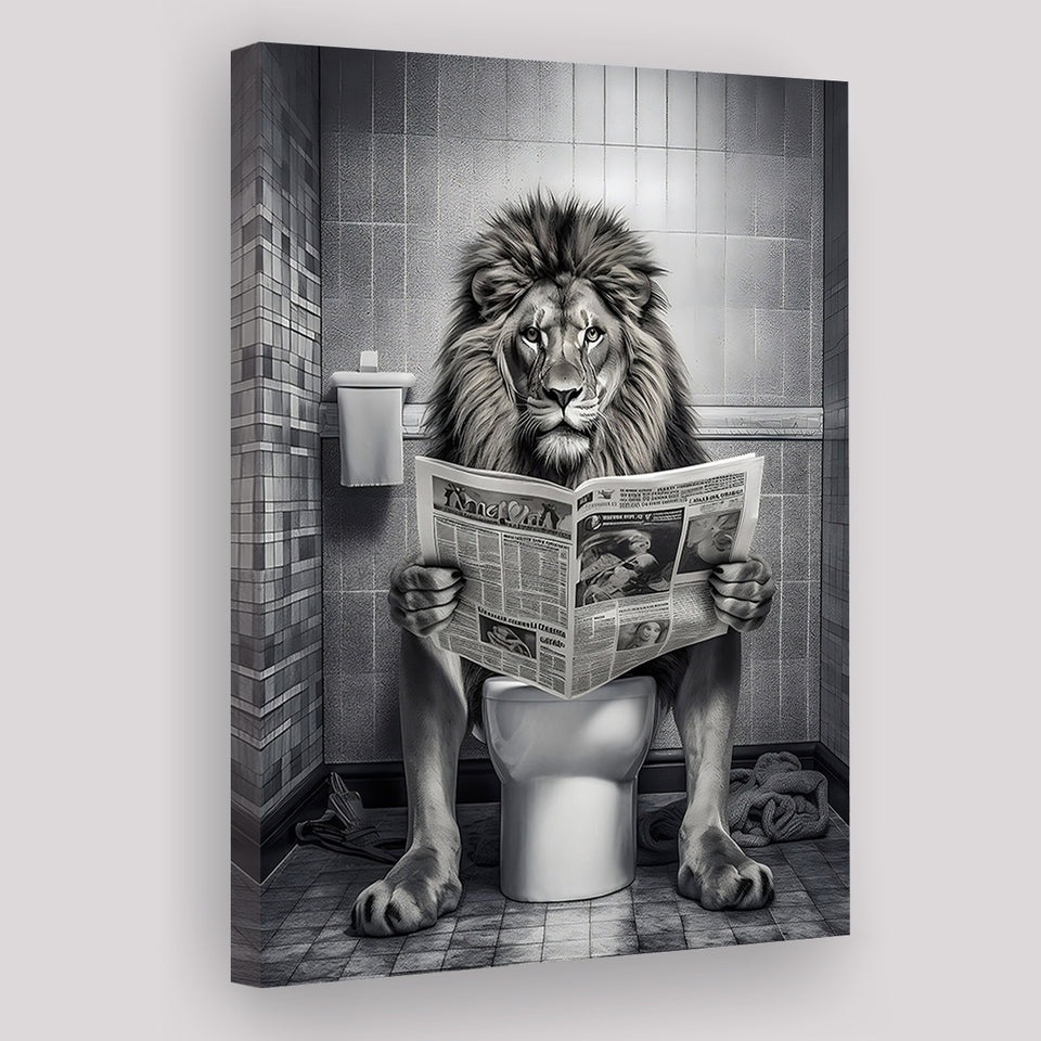 Lion Print Canvas Prints Wall Art, Funny Bathroom Decor, Lion in Toilet