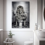 Lion Print Canvas Prints Wall Art, Funny Bathroom Decor, Lion in Toilet