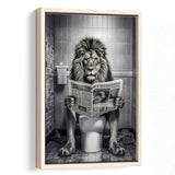 Lion Print Framed Canvas Prints Wall Art, Funny Bathroom Decor, Lion In Toilet