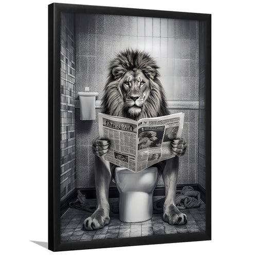 Lion Print Framed Art Print Wall Decor, Funny Bathroom Decor, Lion In Toilet