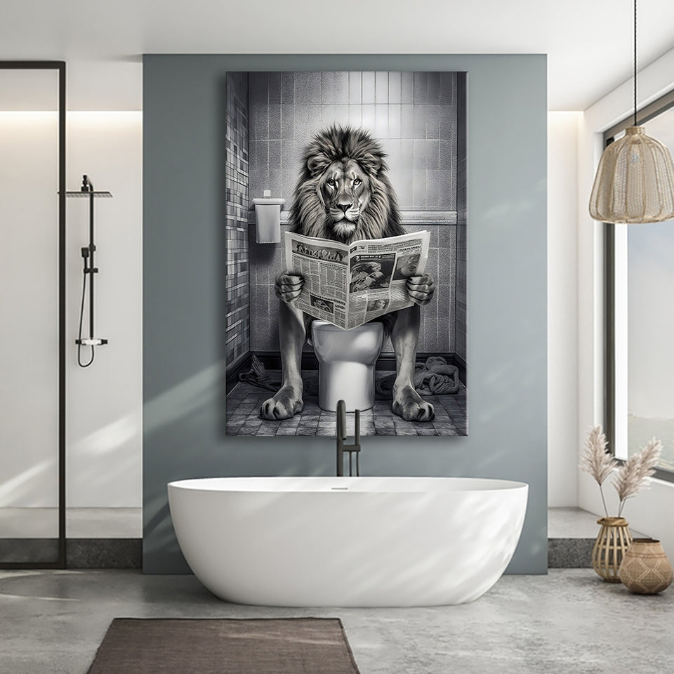 Lion Print Canvas Prints Wall Art, Funny Bathroom Decor, Lion in Toilet