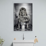 Lion Print Canvas Prints Wall Art, Funny Bathroom Decor, Lion in Toilet