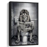 Lion Print Framed Canvas Prints Wall Art, Funny Bathroom Decor, Lion In Toilet