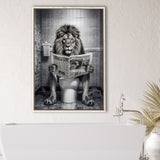 Lion Print Framed Canvas Prints Wall Art, Funny Bathroom Decor, Lion In Toilet