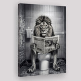 Lion Print Canvas Prints Wall Art, Funny Bathroom Decor, Lion in Toilet