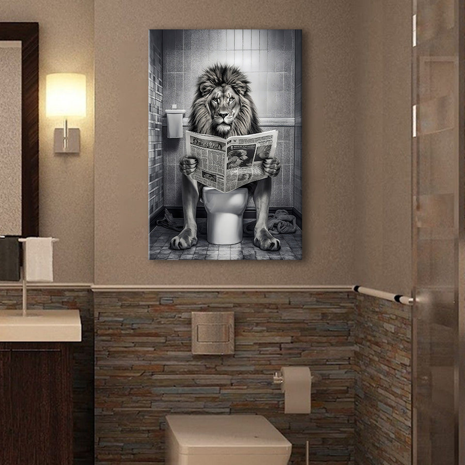 Lion Print Canvas Prints Wall Art, Funny Bathroom Decor, Lion in Toilet