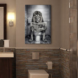 Lion Print Canvas Prints Wall Art, Funny Bathroom Decor, Lion in Toilet
