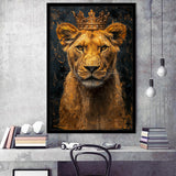 Lioness Queen With Golden Crown Black Golden Feminis, Framed Art Prints Wall Art Decor, Framed Picture Print
