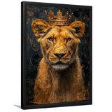 Lioness Queen With Golden Crown Black Golden Feminis, Framed Art Prints Wall Art Decor, Framed Picture Print