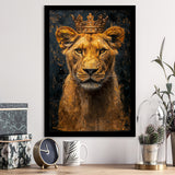 Lioness Queen With Golden Crown Black Golden Feminis, Framed Art Prints Wall Art Decor, Framed Picture Print