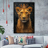 Lioness Queen With Golden Crown Black Golden Feminis, Framed Art Prints Wall Art Decor, Framed Picture Print