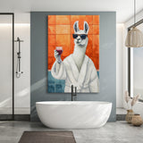 Llama Holding The Cup Of Red Winein Bathroom Decor Canvas Prints Wall Art, Bathroom Art Decor,