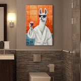 Llama Holding The Cup Of Red Winein Bathroom Decor Canvas Prints Wall Art, Bathroom Art Decor,