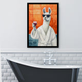 Llama Holding The Cup Of Red Winein Bathroom Decor Framed Art Print Wall Decor, Bathroom Framed Art Decor