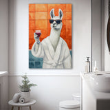 Llama Holding The Cup Of Red Winein Bathroom Decor Canvas Prints Wall Art, Bathroom Art Decor,