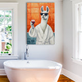 Llama Holding The Cup Of Red Winein Bathroom Decor Canvas Prints Wall Art, Bathroom Art Decor,